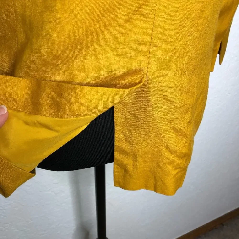 Ann Taylor Factory gold mustard linen blend open front blazer size 8